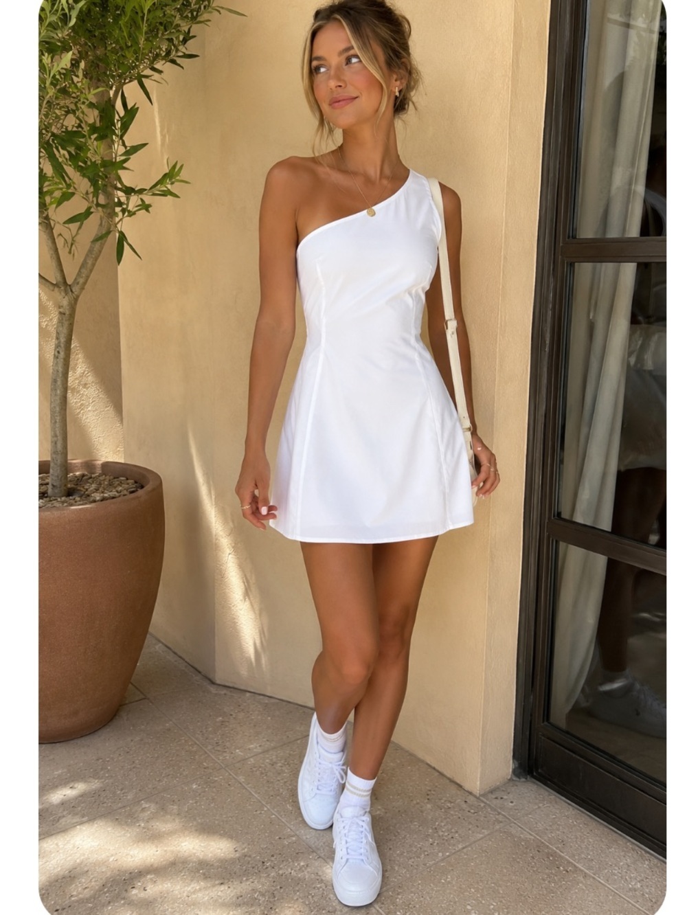 Abercrombie White One Shoulder Tennis Dress Built In Shorts Pocket ST